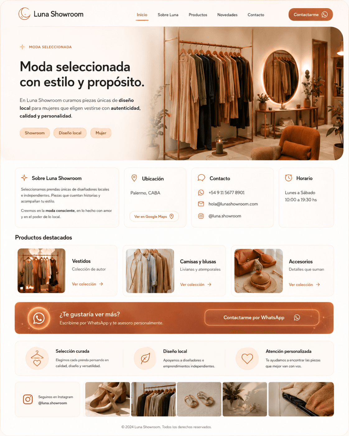Ejemplo de landing para Luna Showroom
